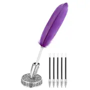Light Purple Feather Ballpoint Pens, Writing Pens with 5pcs Refill, Silver