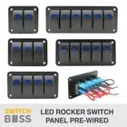 Rocker Switch Gang Panel BLUE LED SIZE 1 2 3 4 5 6 7 8 - 4x4 Boat Caravan Marine