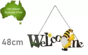 48cm Welcome Bee Gnome Sign Metal Wall Art Sculpture Home Hanging Plaque Decor