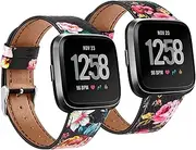 2-Pack Dchao Replacement Bands Compatible for Fitbit Versa 2 / Versa/ Versa SE/ Versa Lite Bands Wristbands Fitness Smart Watch Bands, Top Grain Leather Sport Band Strap for Women Men Multiple Colors