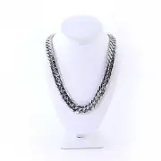 Mens Large Silver 16mm Miami Cuban link Stainless Steel Chain 30"