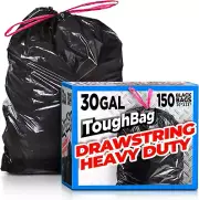 30 Gallon Trash Bags Drawstring 150 Count Large Black Garbage Heavy Duty Can