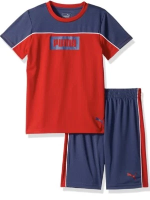 $42 BOYS PUMA SHORTS & TOP RED & GREY P97 EEE
