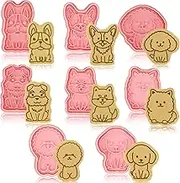8 Pcs Dog Cookie Cutters Set with Plunger Stamps 3D Puppy Animal Biscuit Cartoon Stamps Pancake Apple Pie Pastry Fondant Cheese Baking Molds for Treats Snacks DIY Dog Party Decorations(Cute Style)