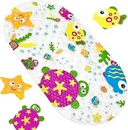 Baby Bath Mat, Cartoon Non Slip Bathtub Mat for Kids, Non-Slip Bath Shower Mat Massage Mat Floor Tub Mats for Toddlers Children Baby with Strong Suction Cups (Sea Animals A)
