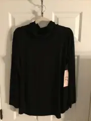 EZ By Nina Leonard Womens Large Black Long Sleeve Turtle Neck Blouse With Mask