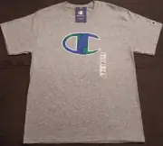 NWT Men's Med Champion Oxford Gray Graphic Globe Logo T Shirt NEW