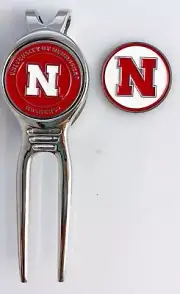 NCAA Golf Divot Repair Tool Beltclip w Ballmark Silver Nebraska Cornhuskers