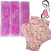 3 Perineal Ice Packs for Postpartum & Hemorrhoid Pain Relief, Reusable Hot & Cold Wraps for Women After Pregnancy and Delivery, Post Partum Essentials Cooling Pads & Washable Cotton Sleeves