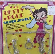 Betty Boop vtg plastic Jewelry Set 1983 Silver bangle ring pendant peg toy girl