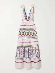 [Farm Rio] Farm Rio - Embroidered Tiered Linen-blend Maxi Dress - Off-white - x small x small Off-white