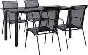 'vidaXL Outdoor 5-Piece Garden Dining Set in Black - Steel & Textilene with Tempered Glass Table & 4 Ergonomic Chairs - Modern Patio Furniture