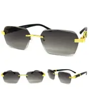 Men's CLASSY Elegant Sophisticated Modern Retro SUN GLASSES Rimless Gold Frame