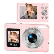 Pink 4K HD Digital Camera Portable Dual Screen Travel Photography Kids & Girls Gift Student Camera (32G Memory Card Included)