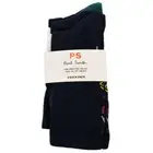 PAUL SMITH Men Navy Blue 3 Pack LOGO BACK Organic Cotton Crew Socks ONE SIZE NWT