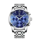 Veile Studios Stainless Steel Quartz Wrist Watch Men's Waterproof Analog Date Blue Silver Watches