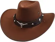 YFVFAGDMKV Vintage Big-Edge Western Cowboy Hats for Men Women Artificial Suede Gentleman Cowgirl Hat Sunshade Cowboy hat(5)