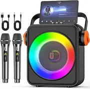 Karaoke Machine with 6.5" Speaker, Portable Bluetooth 5.3 Karaoke Speaker with 2 Wireless Microphones for Adults, PA System with Echo Adjustment, Support TWS/TF Card/USB/AUX/Live