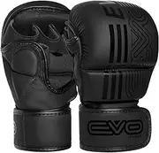 EVO Fitness MMA Gloves Men Women Leather Sparring Karate Grappling Muay Thai Gloves Martial Arts Training UFC Cage Fighting Gloves Boxing Combat Sports Punching Mitts Kickboxing