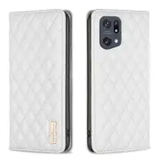 For OPPO Find X5 Pro Diamond Lattice Magnetic Leather Flip Phone Case White
