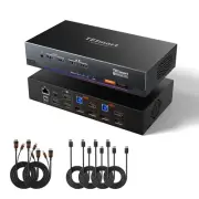 TESmart 4K@144Hz Displayport + HDMI KVM Switch 3 Monitors 2 Computers USB 3.0, H