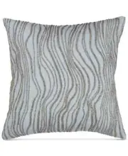 Donna Karan Aire Hand-Crafted Beaded 16" Feather Linen Decorative Pillow Silver