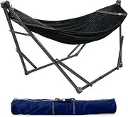 Tranquillo 600 lbs Capacity Adjustable Hammock Stand, Collapsible Camping Hammock and Stand, Steel Double Hammock Stand for 2 Persons, Portable Everywhere Easy Assembly Non-Slip and Noise-Free, Black