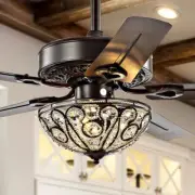 JONATHAN Y Crystal LED Ceiling Fan 48" 3-Light Dimmable Remote Oil Rubbed Bronze
