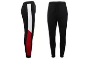 Mens Joggers Fleece Track Striped Sweat Pants Cuffed Hem Trousers Sport Trackies - Black (Size:S)