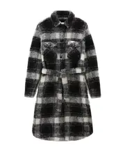 Woolrich Belted-Waist Checkered Coat L,M Black