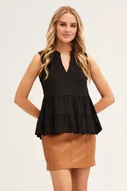 Black Peplum Top Sleeveless - Size 14, Women's Top