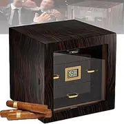 [DJFYVKKIO] Cigar Humidor, Can Hold About 70 Cigars, Three-Layer Cedar Wood Drawer, with Cigar Humidifier, Removable Partitions, Visual Glass Door, Small Humidor, Suitable for Men, Husbands