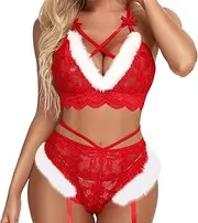 [Generic] Sexy Lingerie Set Light Women Bodysuit Lingerie Set Corset Lingerie Boudoir Outfits Christmas Underwear Sexy Christmas Lingerie for Women Snow Bunny Lingerie for Women