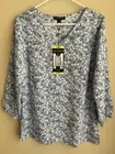 NEW Mario Serrano Italy Blue Floral 3/4 Sleeve Light V Neck Tunic Top S fits M