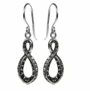 marcasite drop earrings Solid Sterling Silver Cubic zirconia infinity. Gift box.