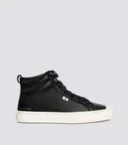 Women's Therma Hooks Black Pebbled Leather High Top Sneakers | OCA Therma