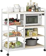 CULOTOL 4-Tier Kitchen Storage Shelf with Baker's Rack,Microwave Oven Stand, Vegetable Basket, Microwave Cart, Microwave Stand or Coffee Bar Table Organizer, for Spice, Pots and Pans Organizer