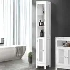 Oikiture Bathroom Cabinet Storage Laundry Tall Slim Cupboard Rattan Door White