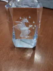3-D Laser Etched Crystal Fire Breathing Dragon Paperweight