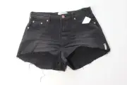 One Teaspoon Panther Truckers Mid Rise Relaxed Shorts, Black Womens Size 27 NWTS