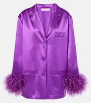 [Valentino] Valentino Feather-trimmed silk satin shirt AU 18 purple