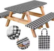 RNOONY Vinyl Fitted Picnic Table Cover with Bench Covers and Bag, 6Ft Outdoor Wa