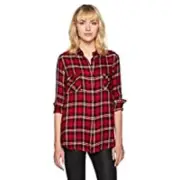 BB DAKOTA by Steve Madden Womens Phillips Front Tie Flannel Shirt, Cherry red,