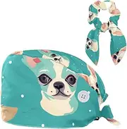 [YTYVAGT] Scrub Caps Women,Scrub Hats Suitable for Women,Bow Chihuahua Dog
