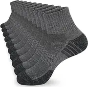 [KOOOGEAR] Mens Running Trainer Socks 9-12 Multipack,Cushioned Sports Quarter Socks 5 Pairs White Black Grey Anti-Blister Cotton Breathable Wicking Walking Hiking Socks