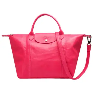 LONGCHAMP LE PLIAGE CUIR 小羊皮短把手提/斜背包(中-紫紅色)