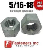 (Qty 250) 5/16-18 Low Carbon Grade 2 Finished Hex Nuts Hot Dipped Galvanized