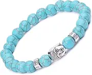 [Infinite U] Buddha Root Chakra Bracelet -9MM Unisex Gold Plated Volcanic Lava/Lapis/Turquoise Healing Energy Stone Bracelet for Men, Women, and Yogis