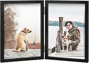4x6 Double Picture Frame Wooden Hinged Photo Frame Definition Glass Stand Vertically on Desktop or Tabletop Black