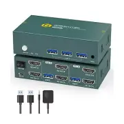 KVM Switch 2 Monitors 2 Computers HDMI 8K@60Hz, USB3.0 4K@144Hz Dual Monitor ...